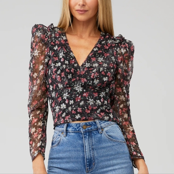 NWT ASTR Floral Print V Neck Long Sleeve Shirt Womens Size XS VARIOUS SI… - Picture 2 of 7